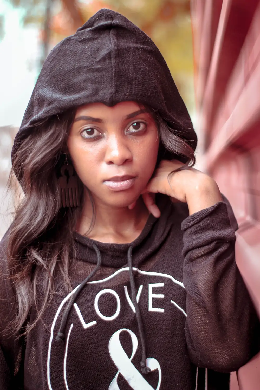 Lady on black sweater