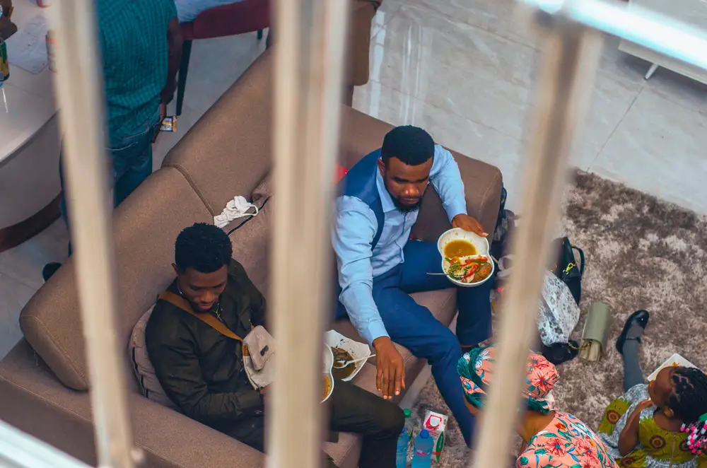 Men eating at a party