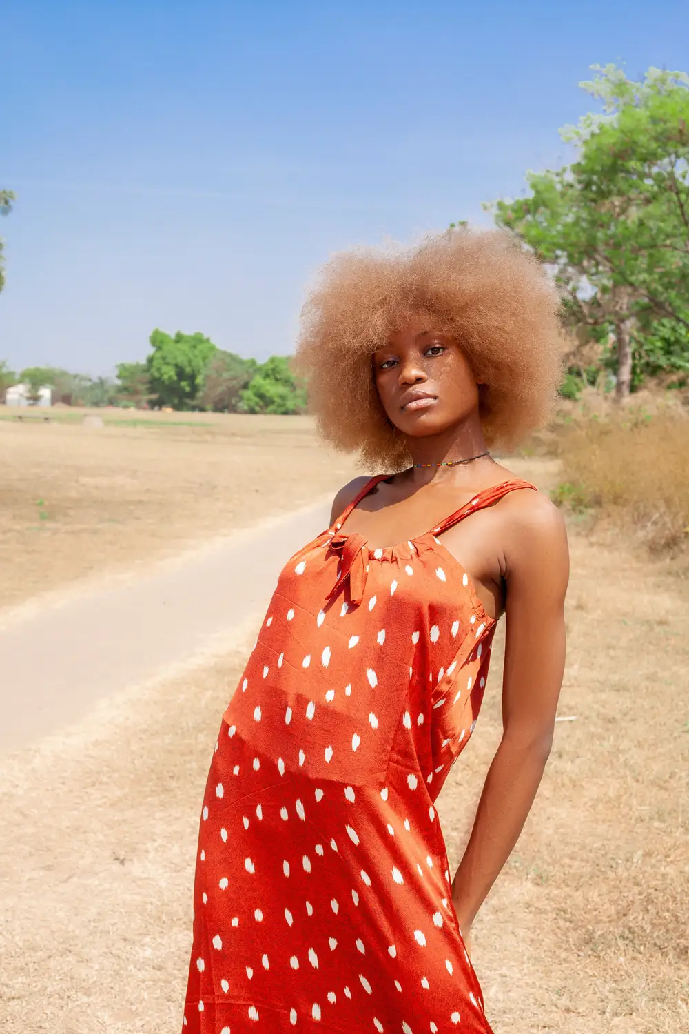 Lady with brown afro hair