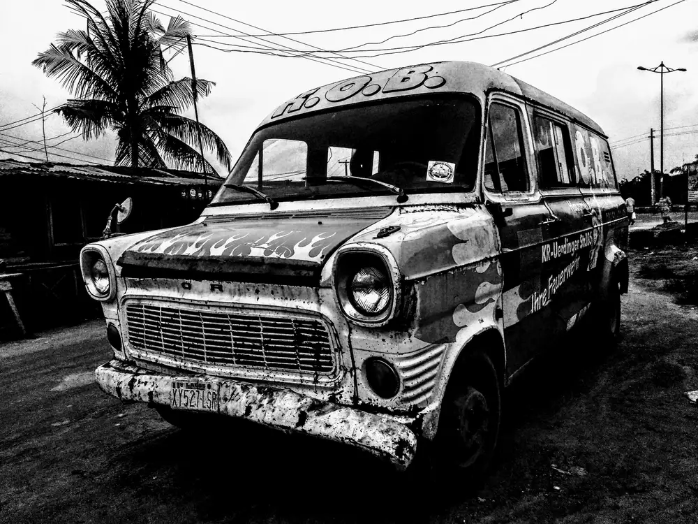 Black and White portrait of an old bus
