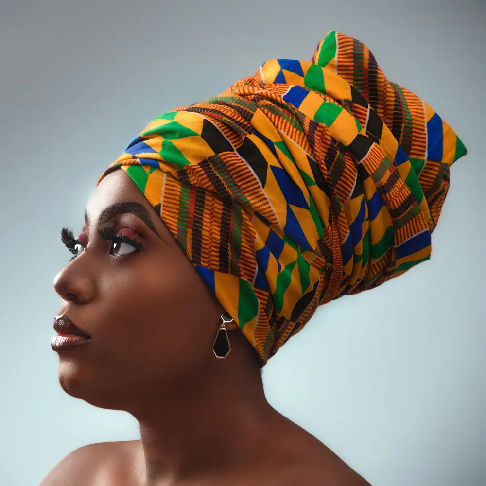 beautiful lady on African scarf portrait