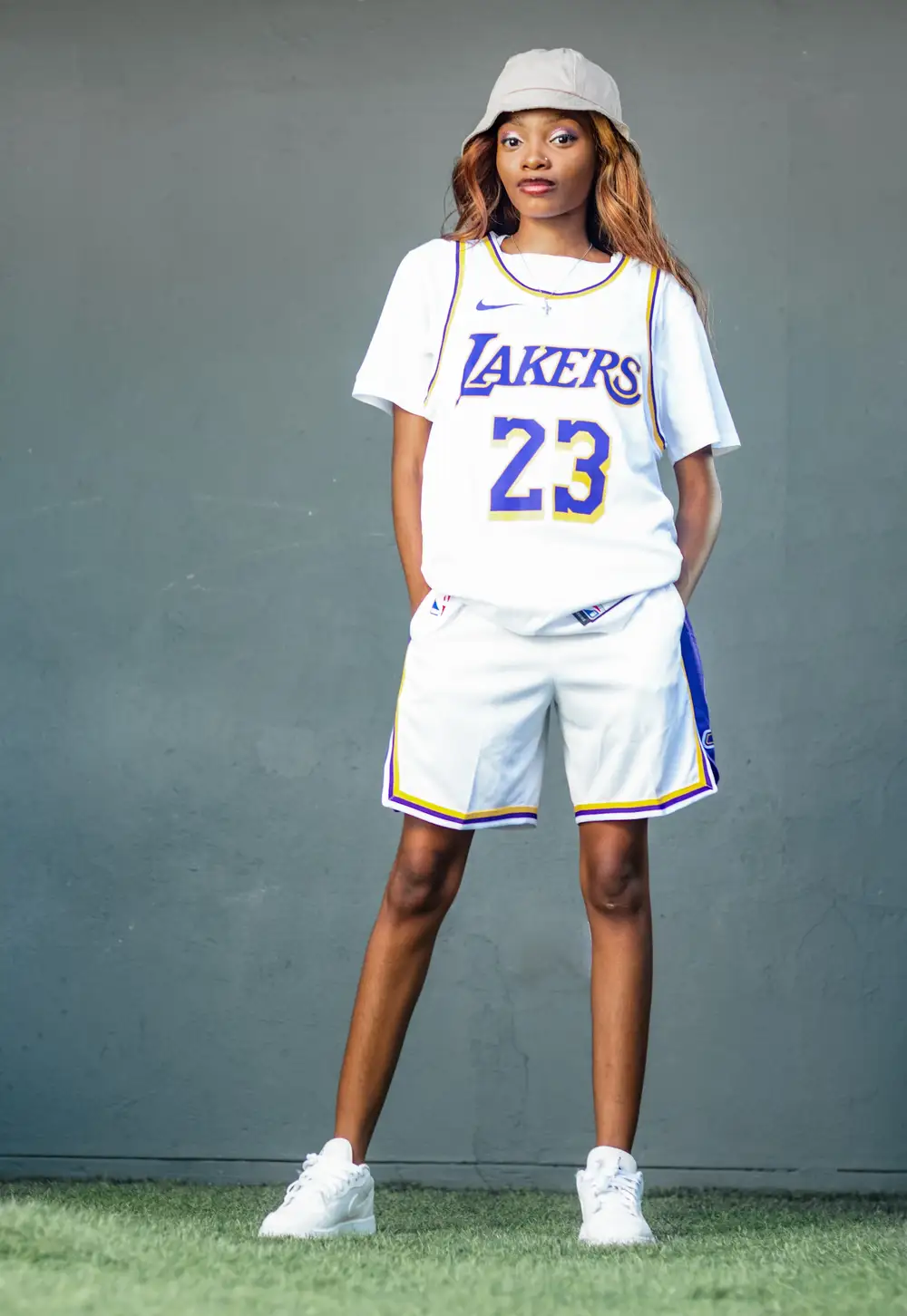 lady in lakers jersey