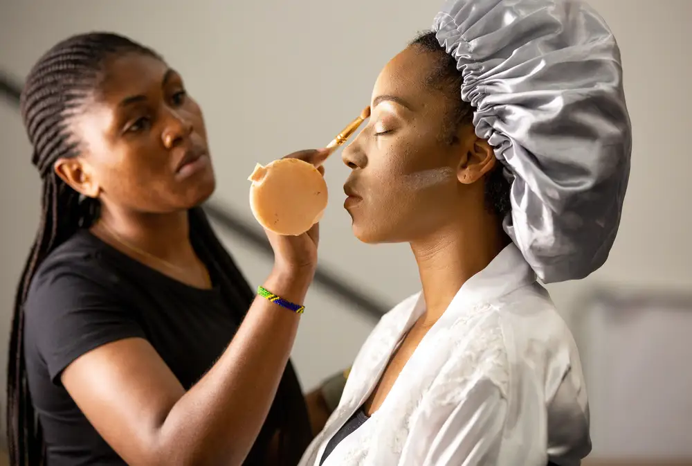 Bride getting her makeup done