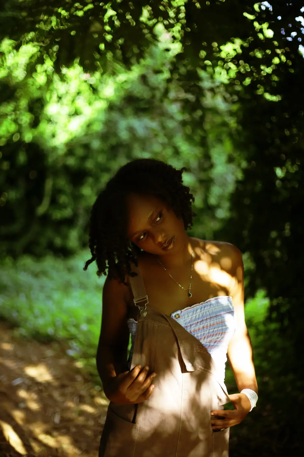 Woman walking in forest