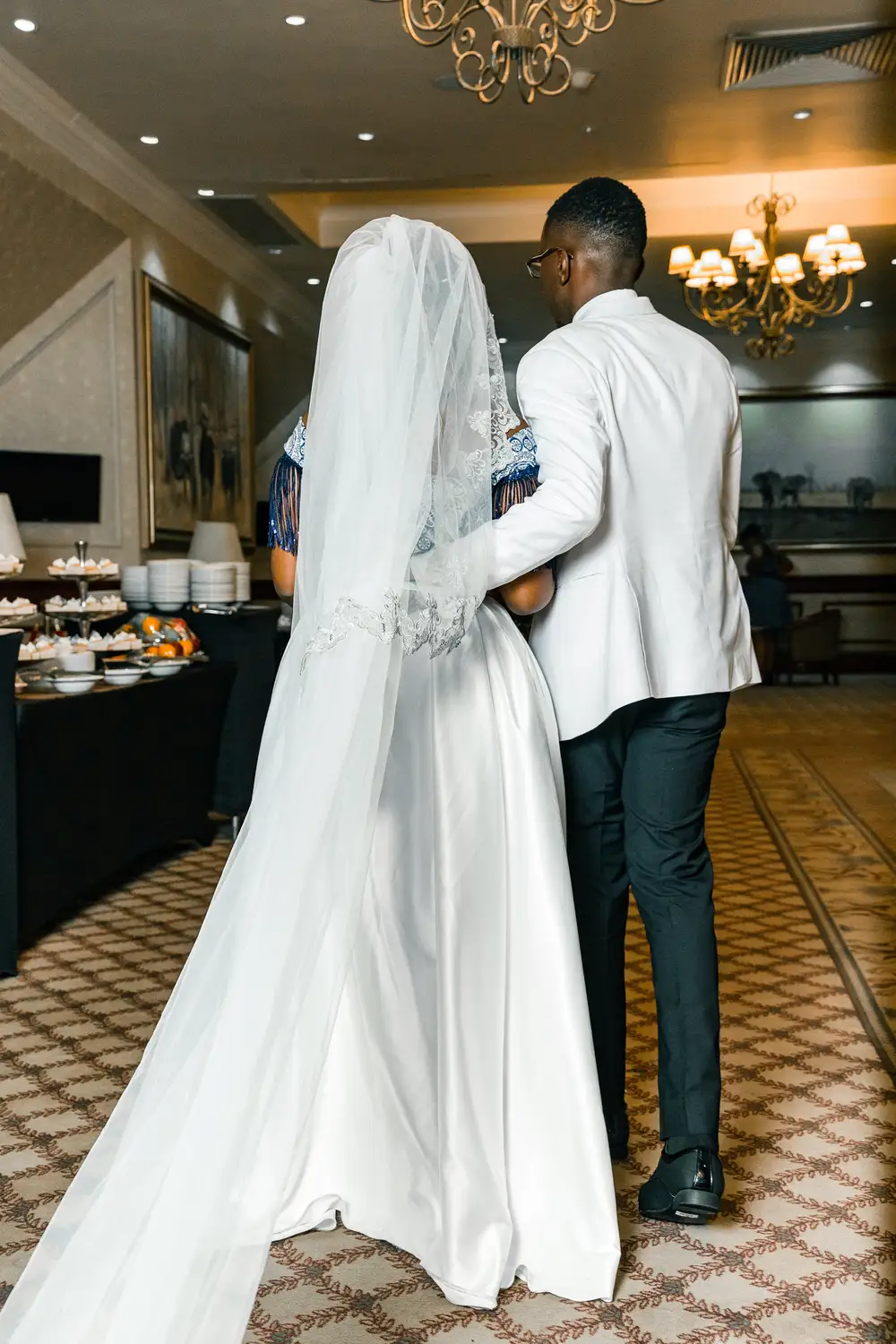 groom and bride back view