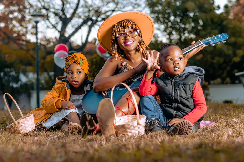 mother and children having a good time