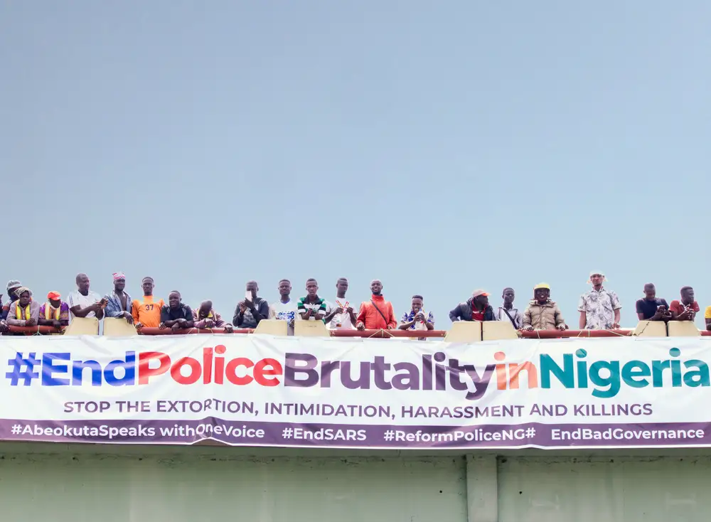 EndSARS protesters on a bridge