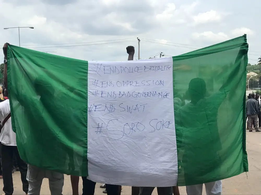 Nigerian flag in a protest