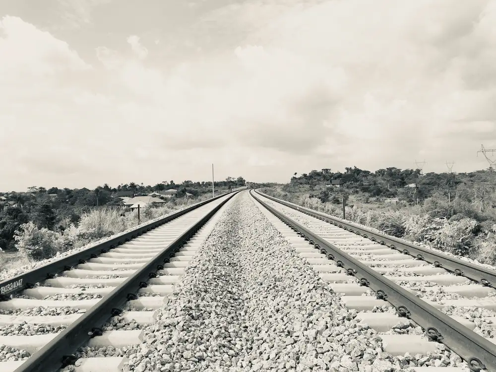 Rail track in black and white