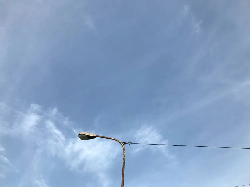 Street light held by a wire