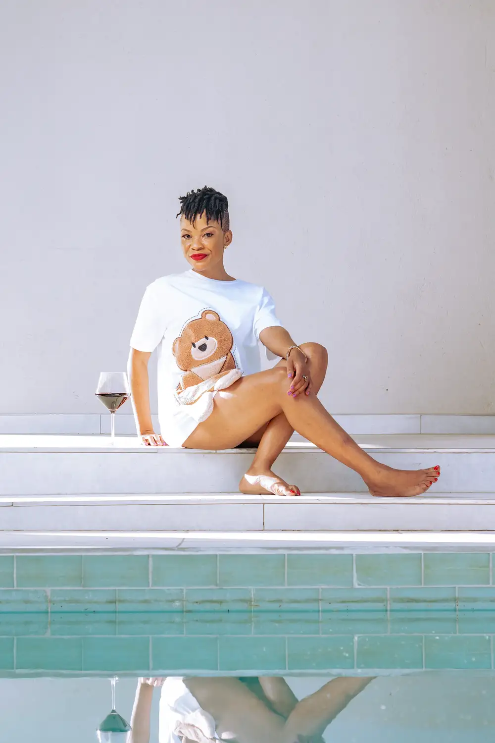Lady in a teddy shirt
