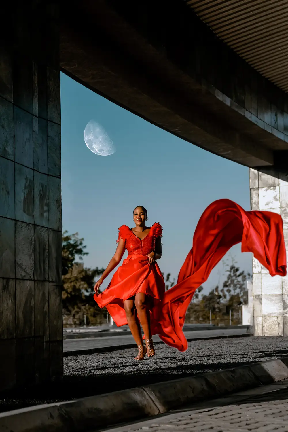 Lady in flying red dress