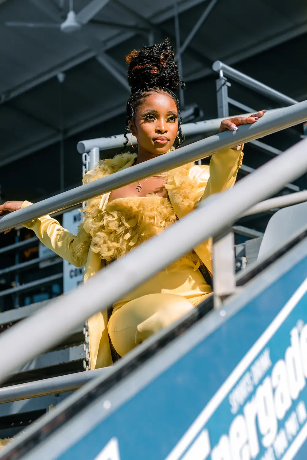 Lady holding a rail