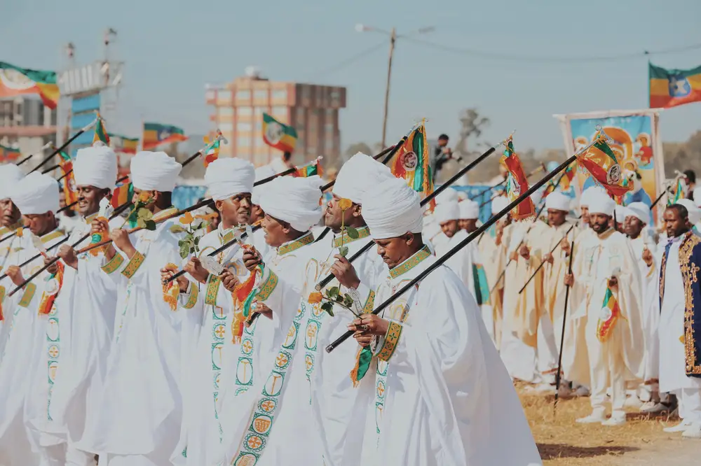 Men dressed in celebratory outfit