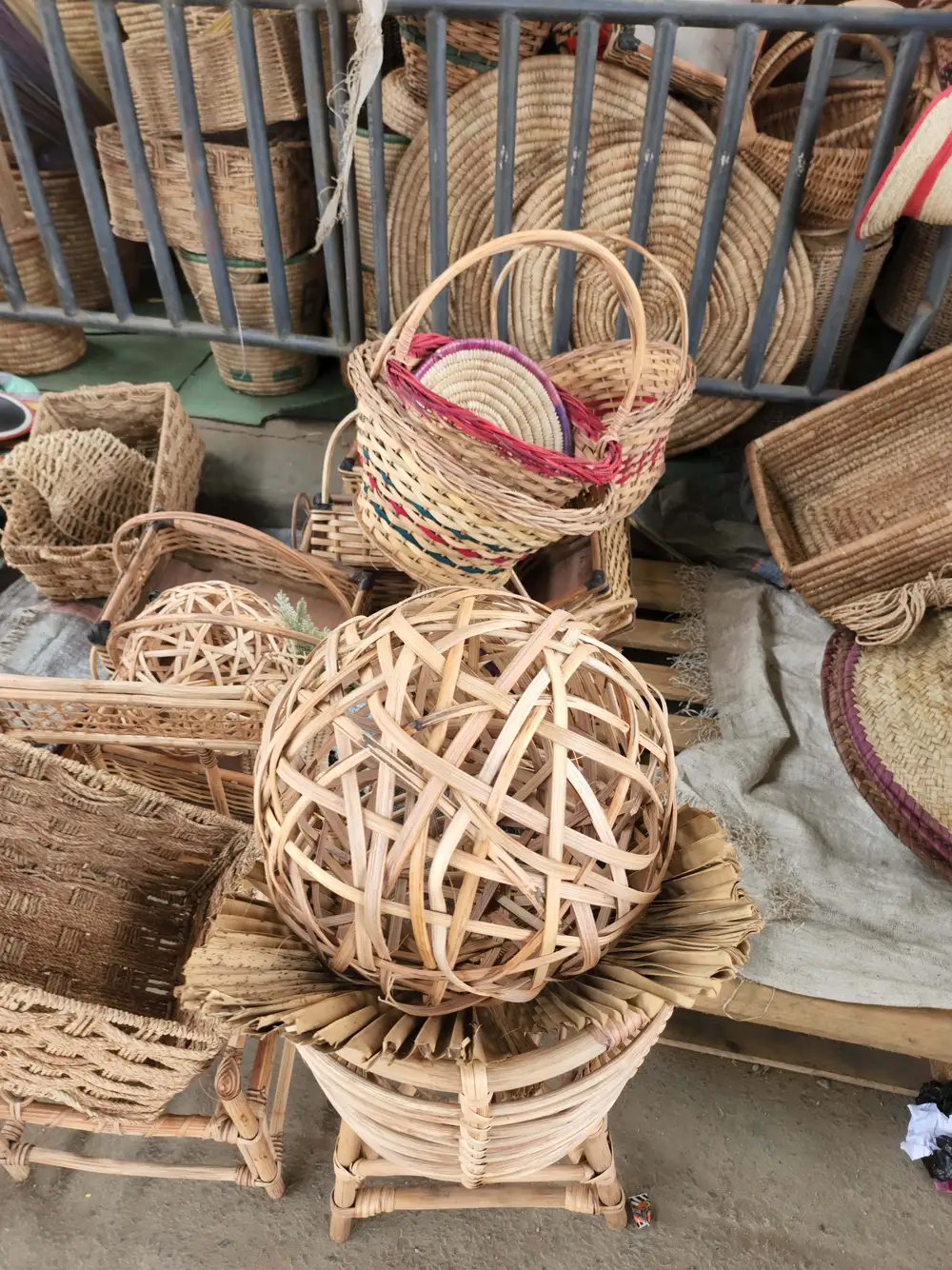 Cane baskets and hats