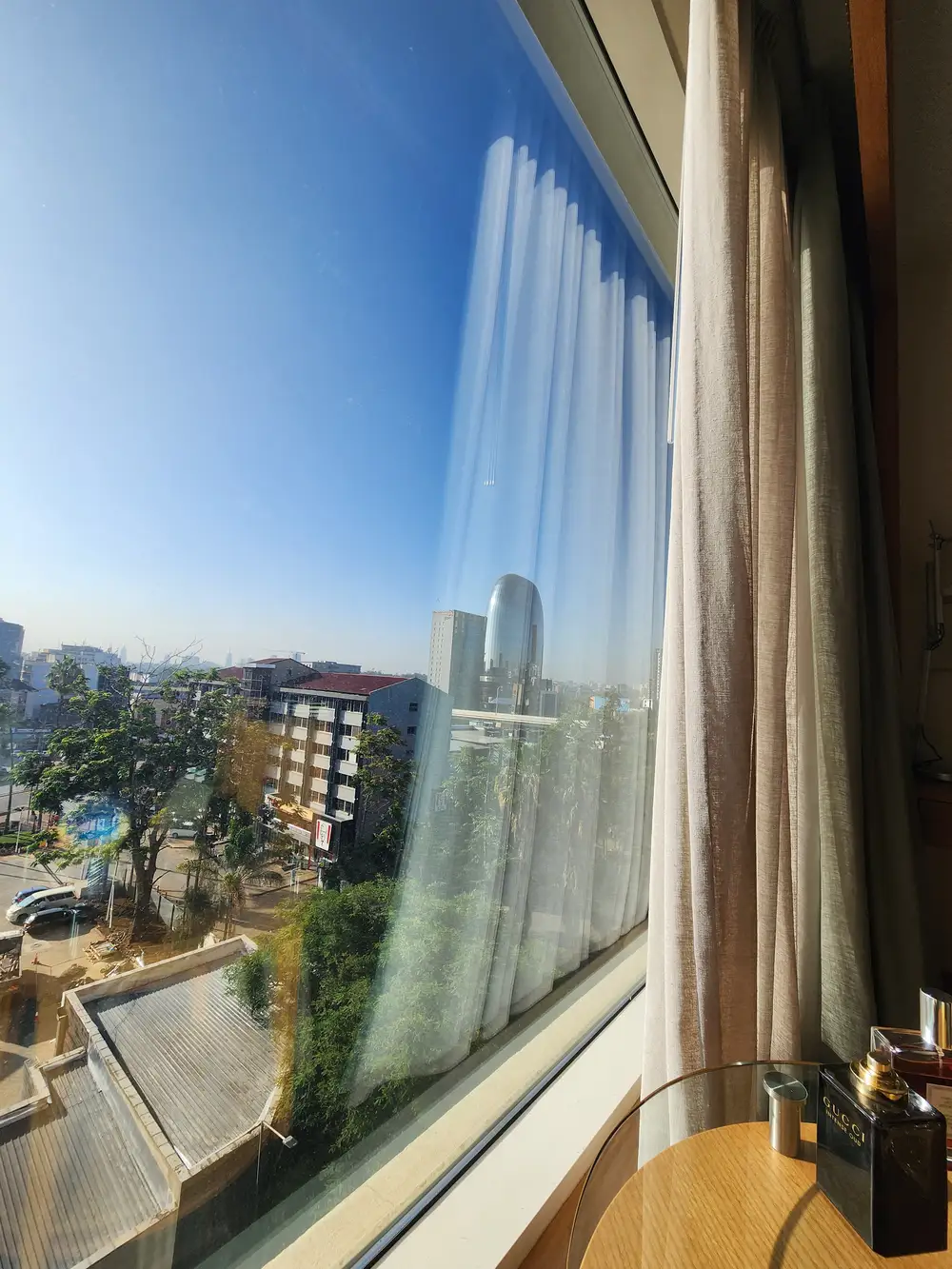 Window view of a metropolitan area