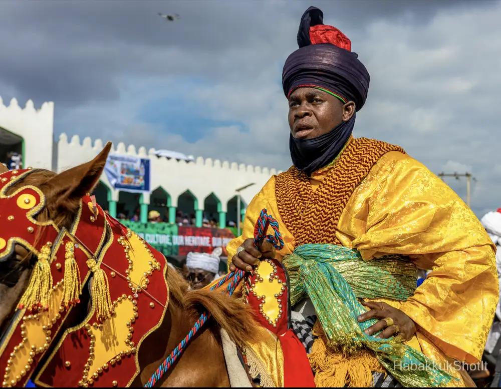 A royal man riding on his horse at the Ilorin Durbar Festival 2023