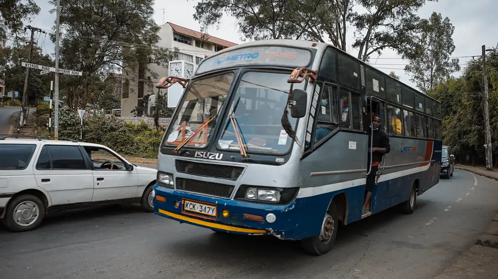 Public city bus conveying passengers