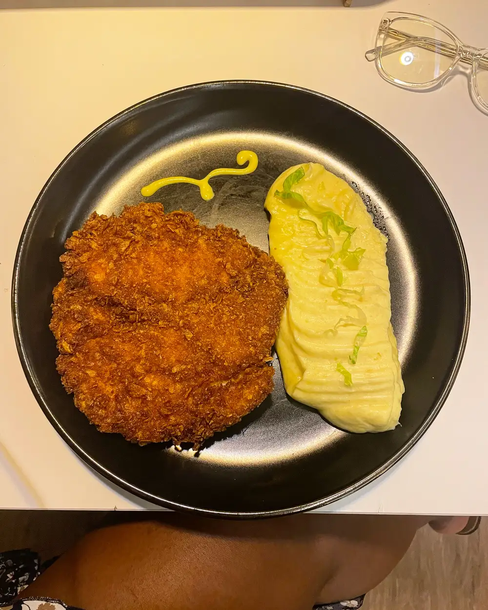 Schnitzel Chicken and mashed potatoes