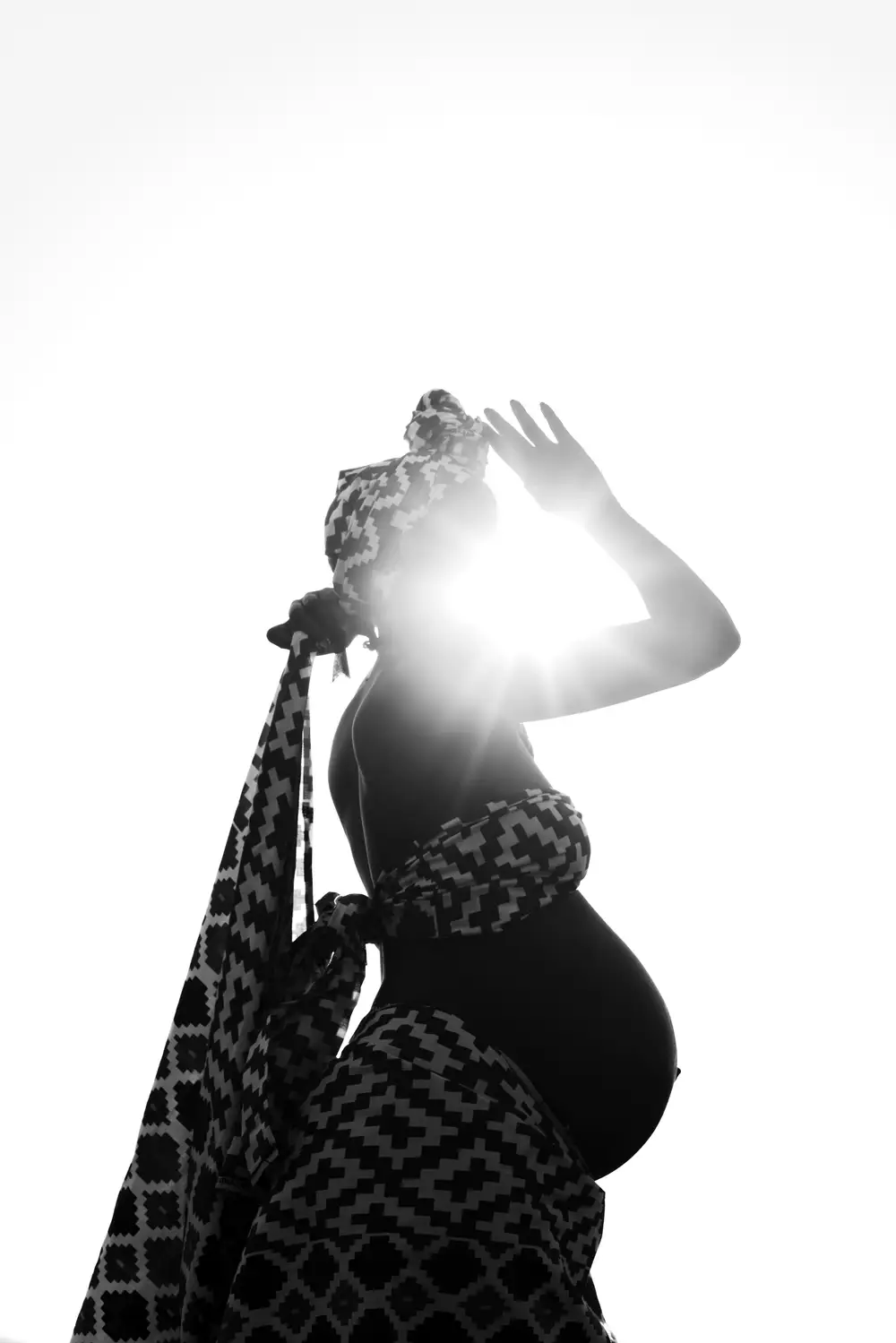 Monochrome image of a pregnant woman