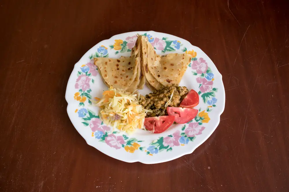 Breakfast triangular with pancakes