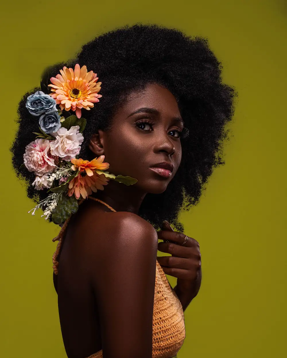 black woman in flowers