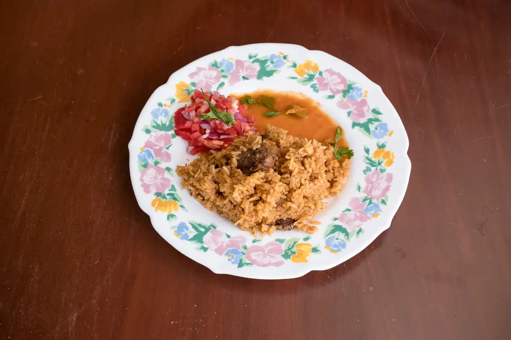 Rice and Sauce served in a dish