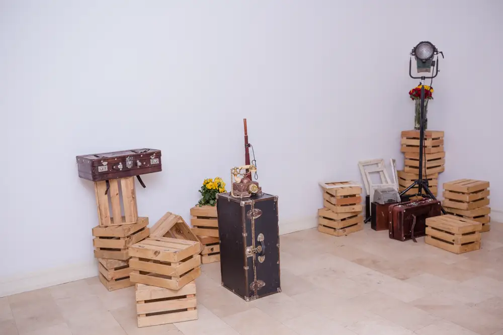 Vintage equipment with wooden crates