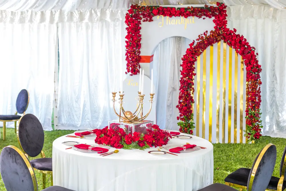 Red roses and candels at an event centre