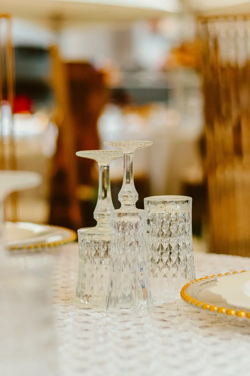 Glass cups on  a table
