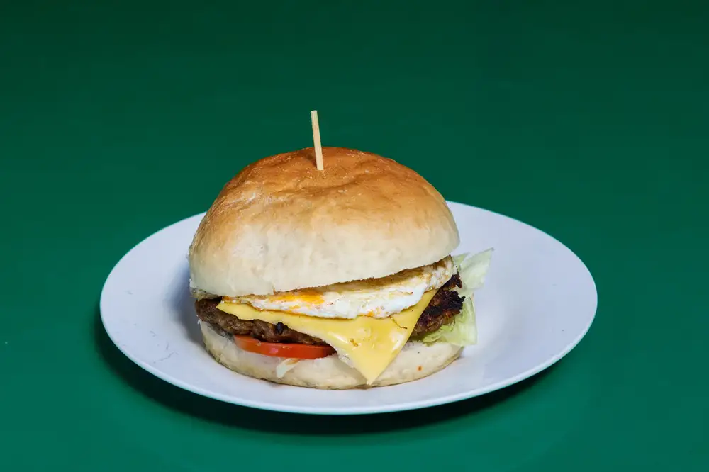 Single cheese burger on a plate