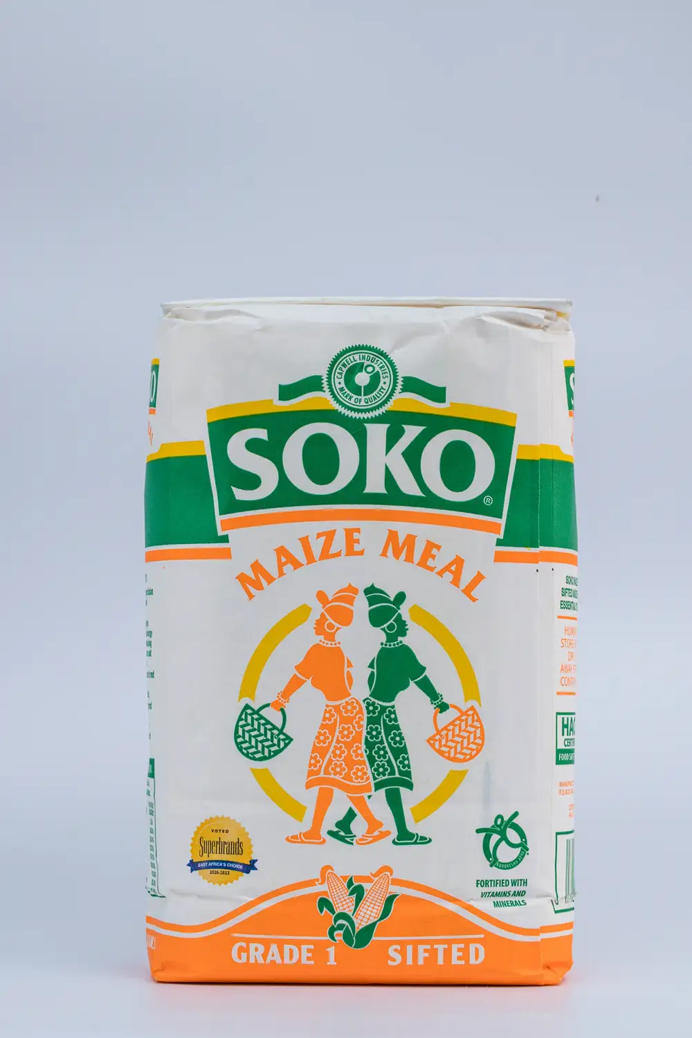 Pack of maize meal on white background
