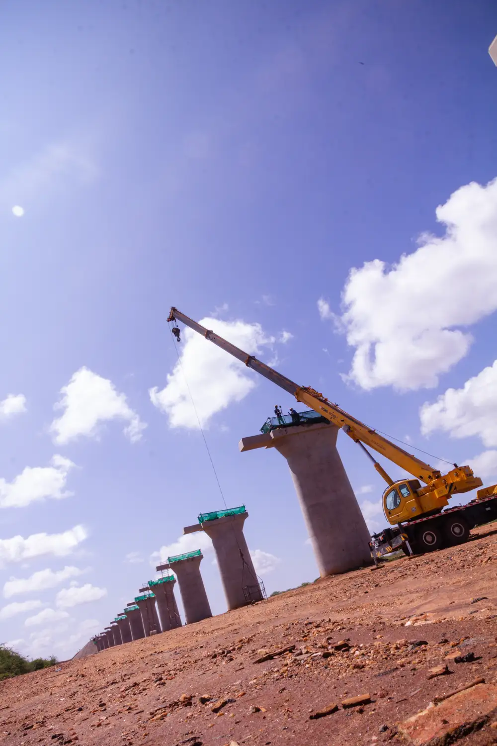 Crane at bridge construction site