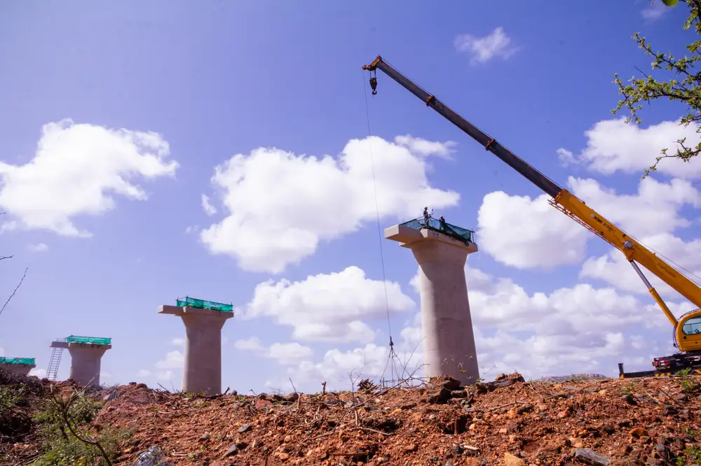 Crane at a bridge construction site
