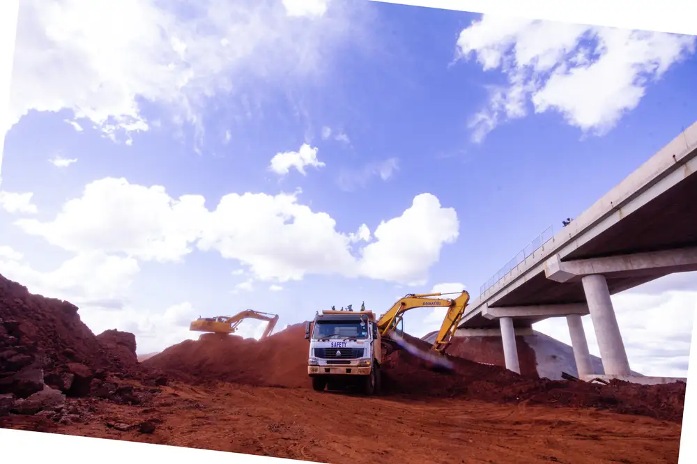 Truck and Crane at a bridge construction site