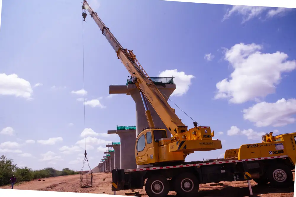 Crane working at a bridge construction site