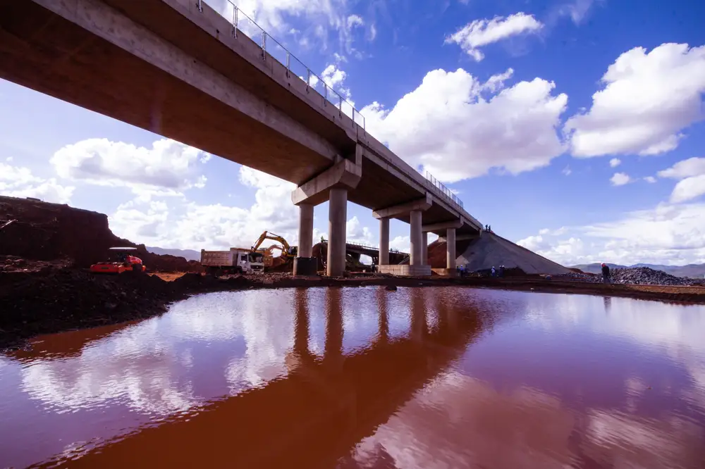 Bridge constructed over red mud swamp