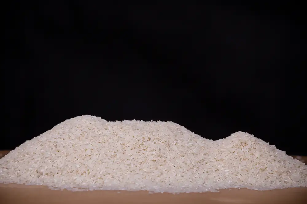 White rice heaped on a surface