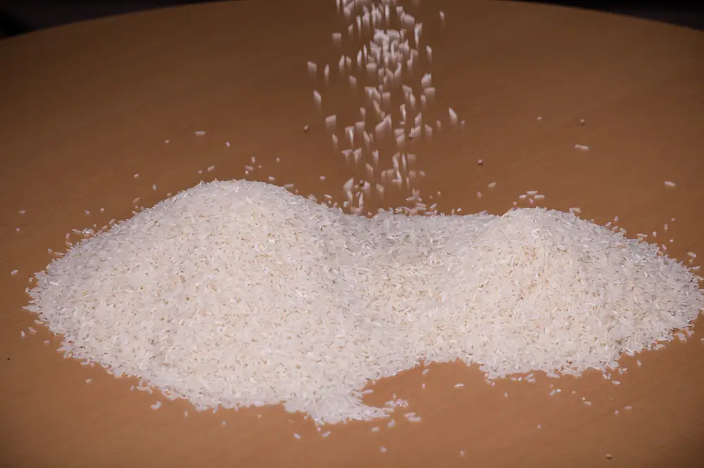 White rice poured on a surface
