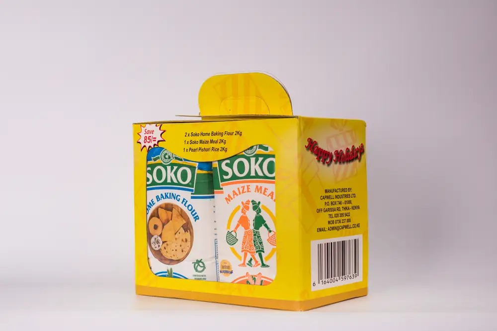 Flour and maize meal in a yellow pack