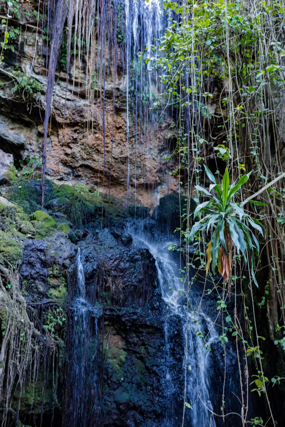 Twin waterfalls from a rock