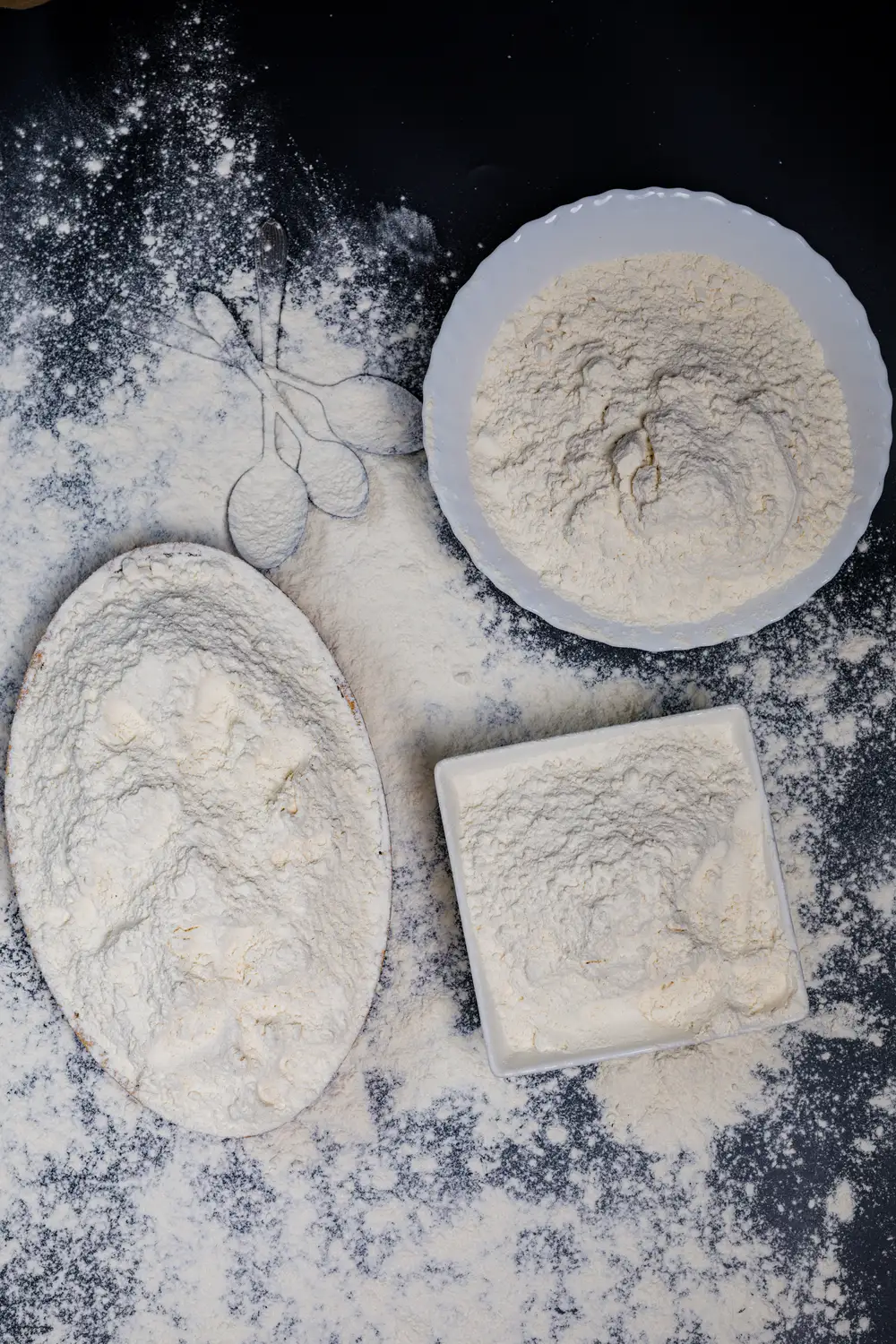 Different shapes of bowls of flour