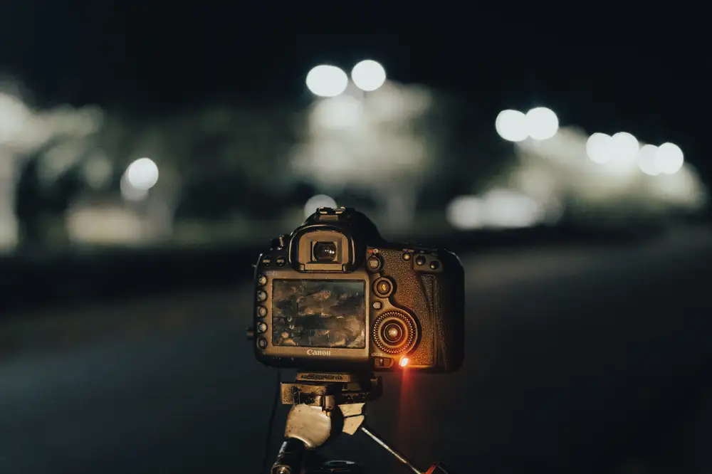 camera on a tripod on a street