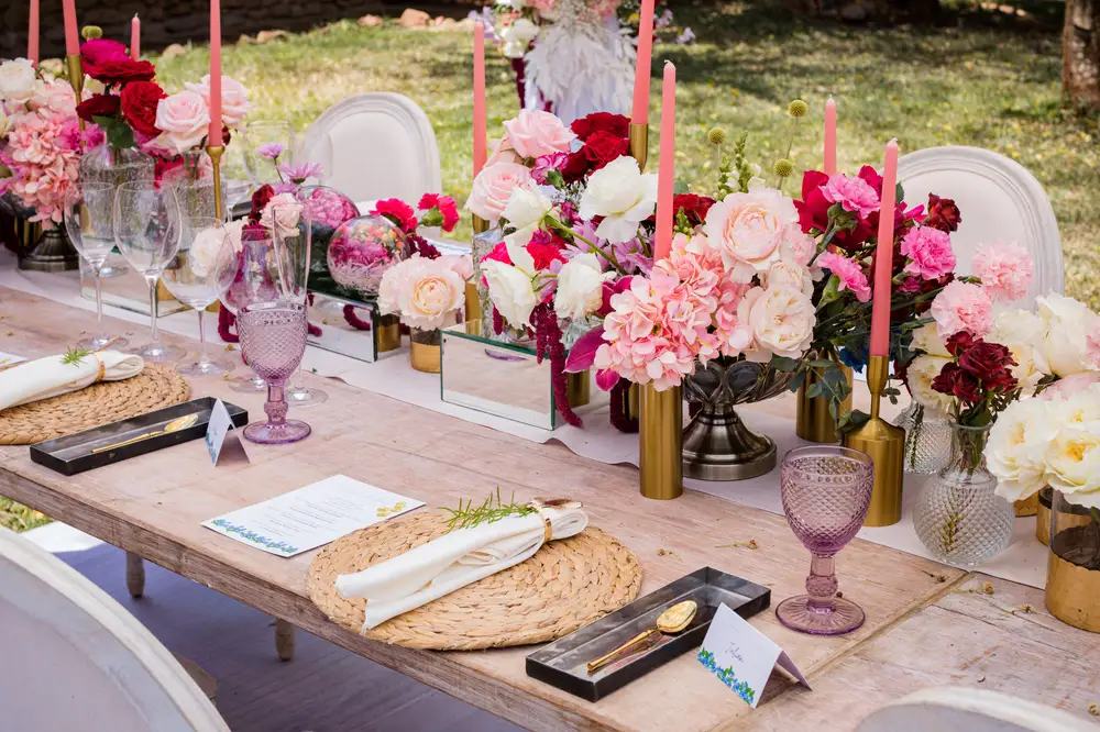 Table adorned with flowers for a party