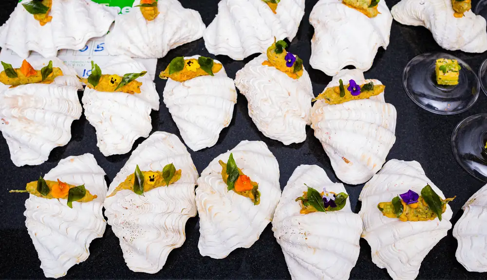 Food art exhibition on shells