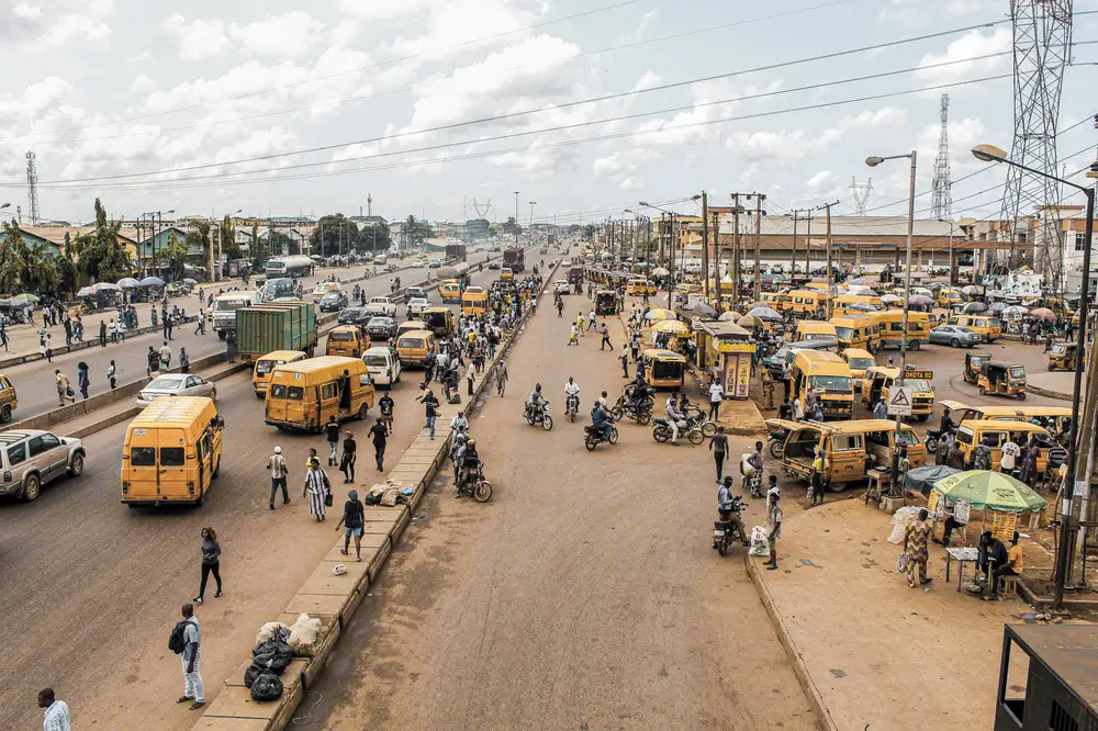 Busy bus park in Lagos