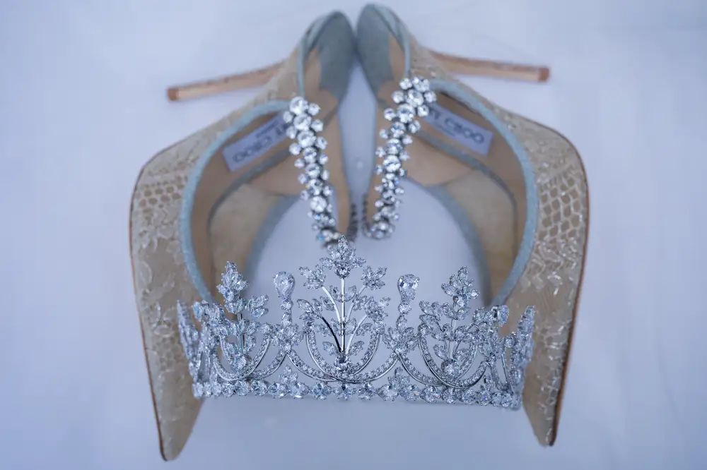 Diamond studded Tiara and a pair of female shoes