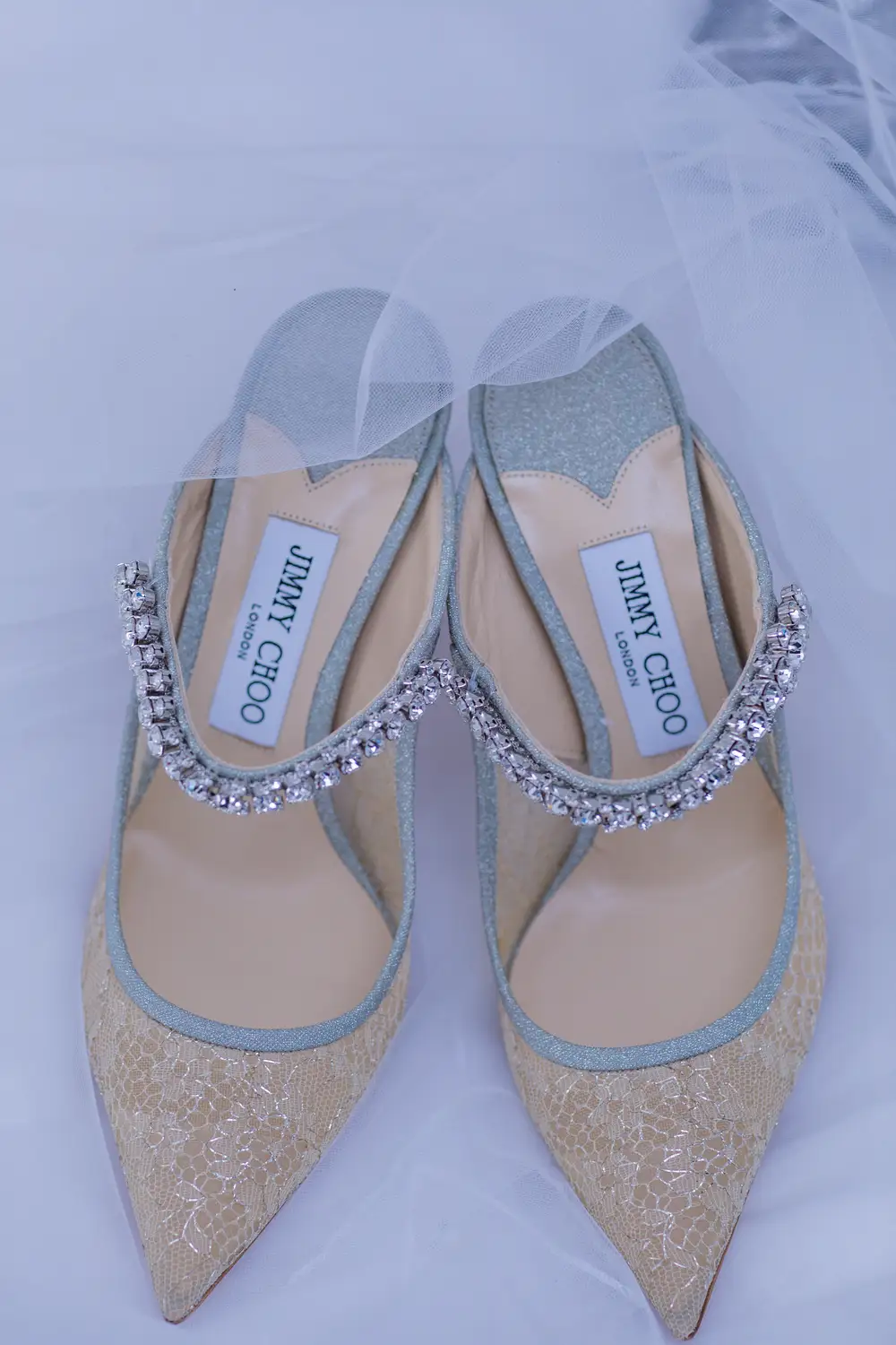 Diamond studded white shoes