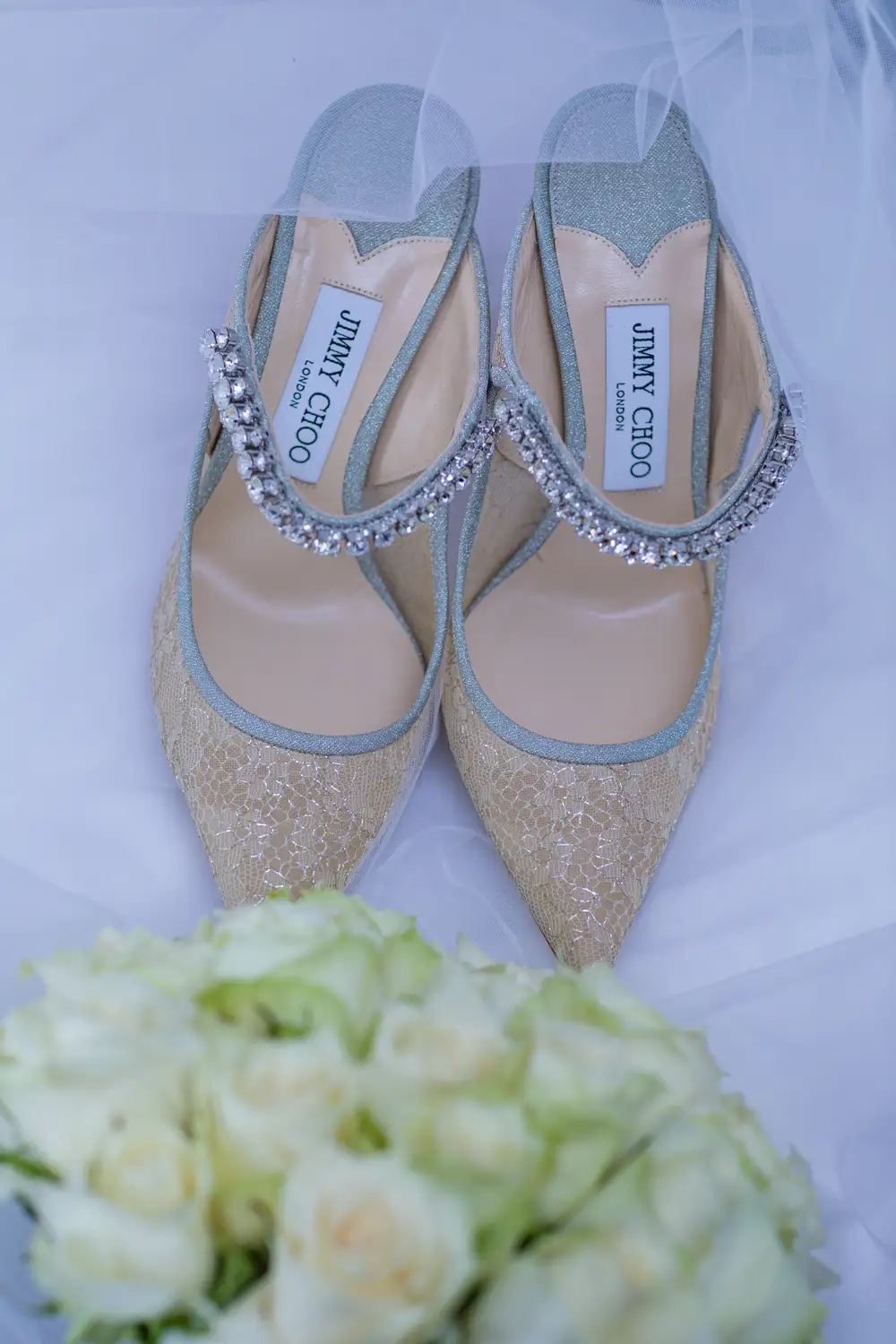 Diamond studded Female white shoes