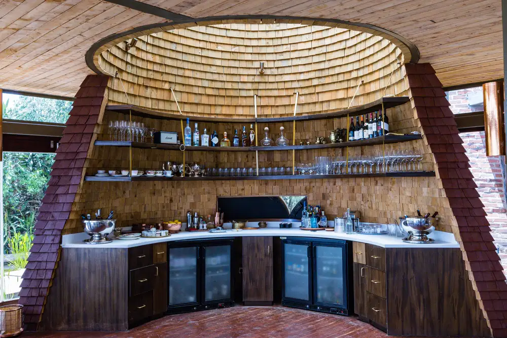 Wooden decorated open roof wine bar